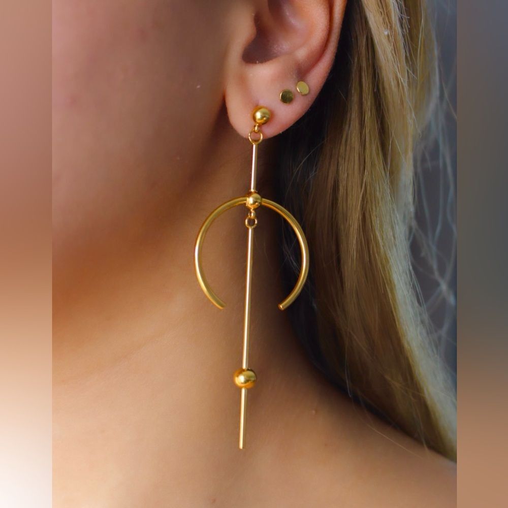 New Geometric long drop earrings, stainless steel 18k gold plated modern earring